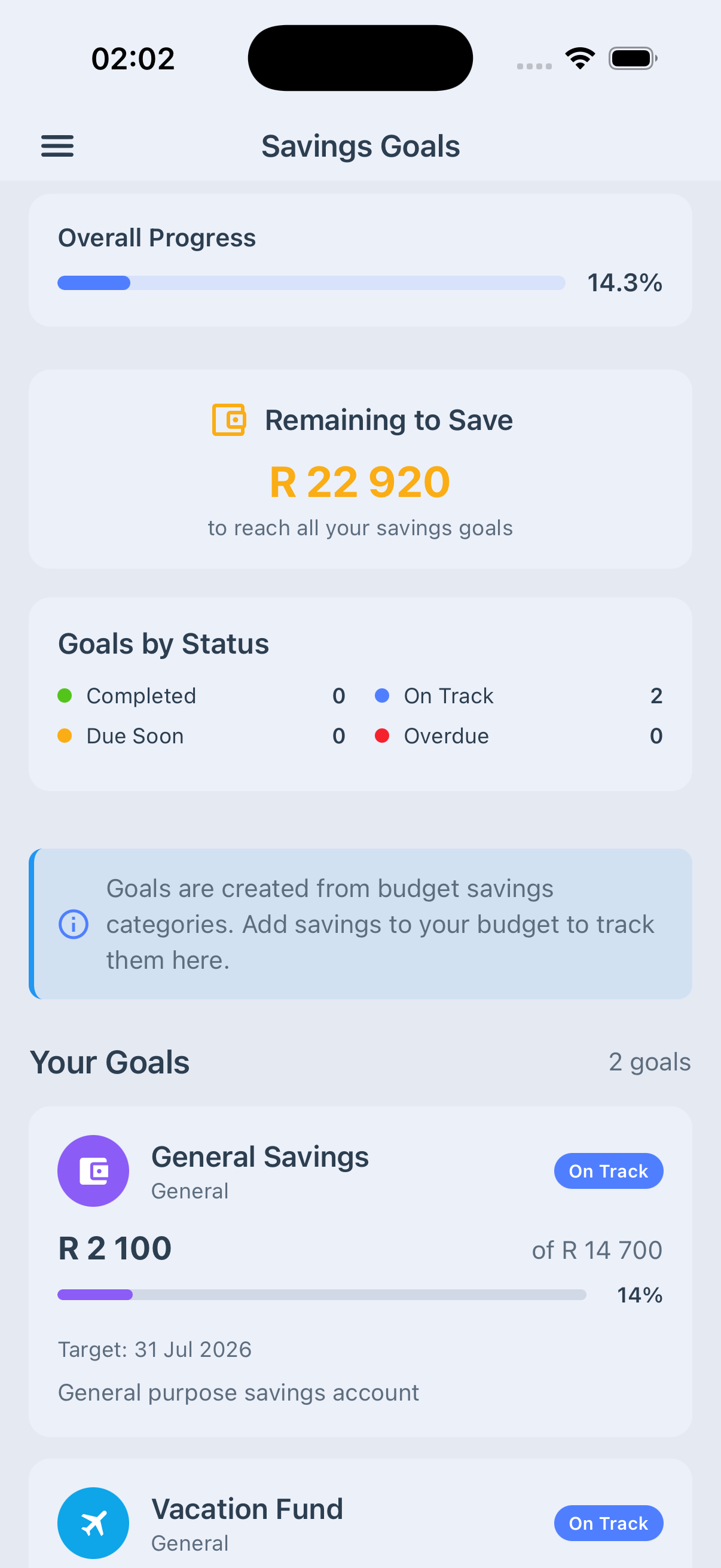 Savings goals
